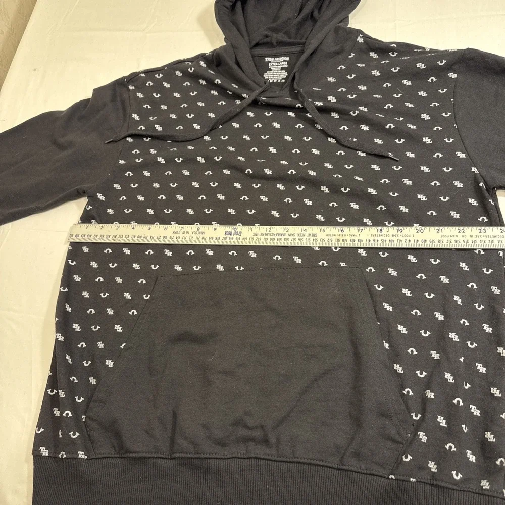 SWEATER SWEATSHIRT MENS XL‎ True Religion All Over Print Hoodie  Black/WHITE